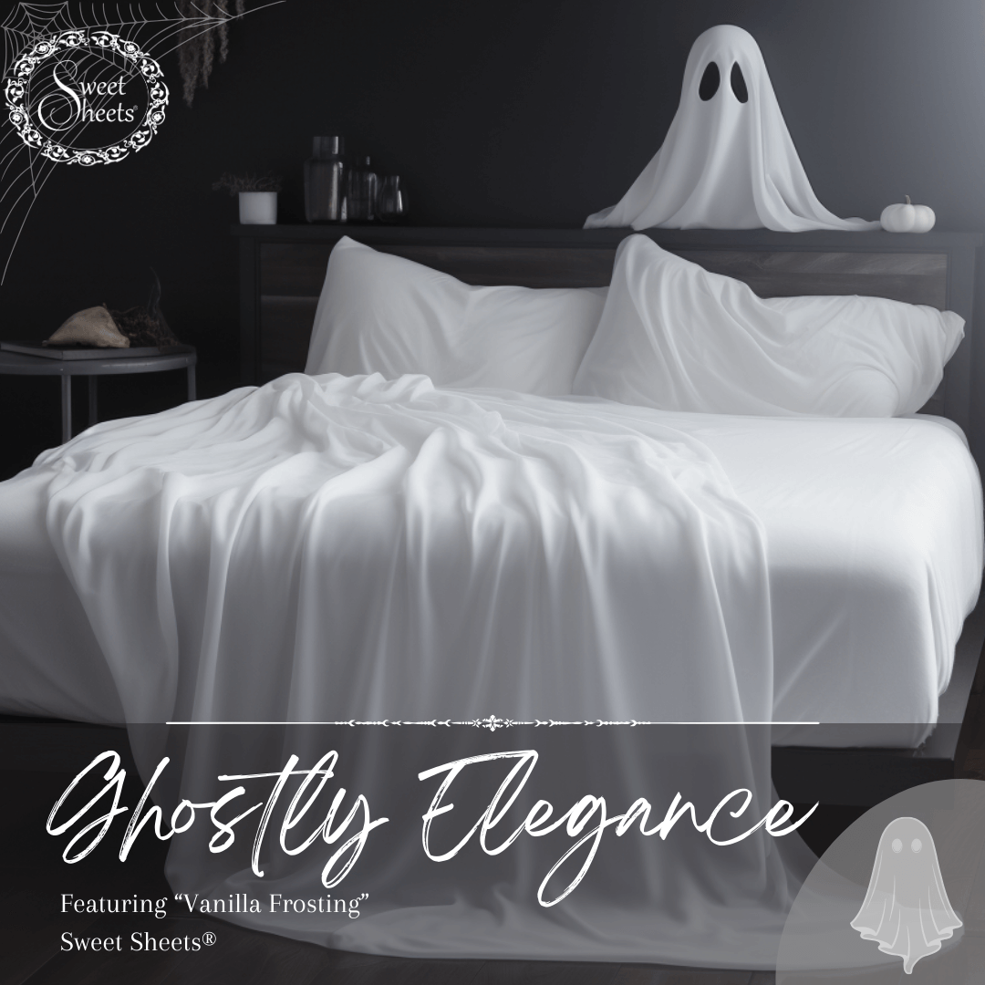 Ghost halloween bedreoom decor with white bed sheets